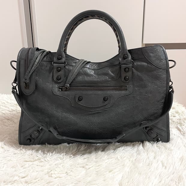 발렌시아가 모터백 다크그레이 미디움 미듐 시티백