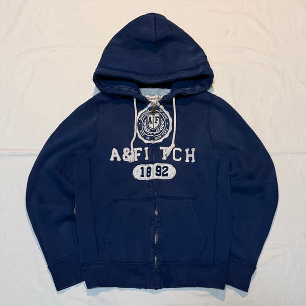 대장급 아베크롬비 컬리지 로고 후드집업 워시드 블루