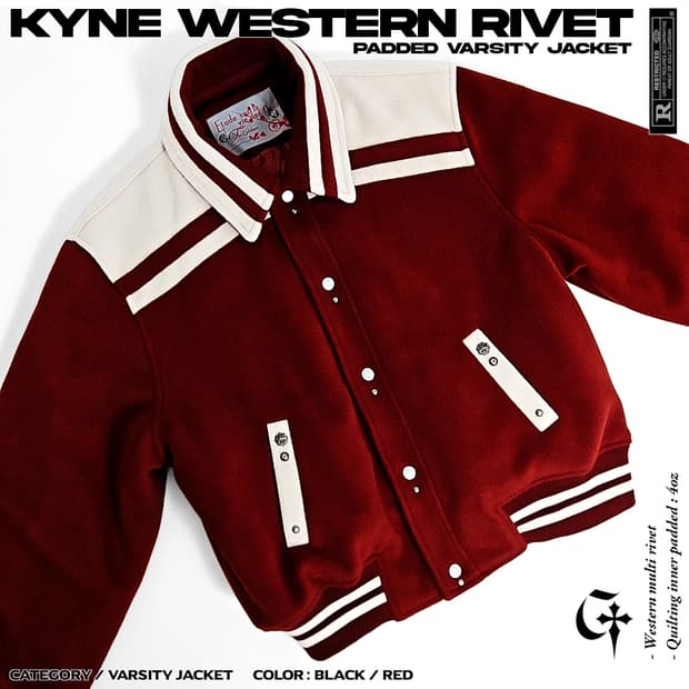 Kyne 웨스턴리벳 패딩 바시티자켓 (red)