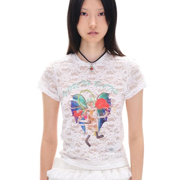 유쓰배쓰 LACE T-SHIRT WHITE 화이트 레이스 반팔 티셔츠