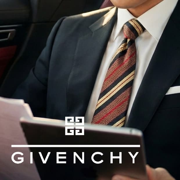 지방시 실크 브라운 스트라이프 넥타이 9.9cm B등급 E857
