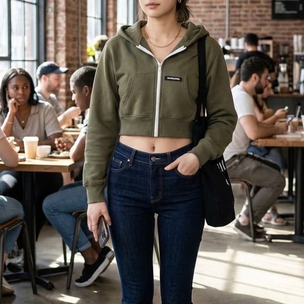 Badblood 카키 크롭 후드집업 XS