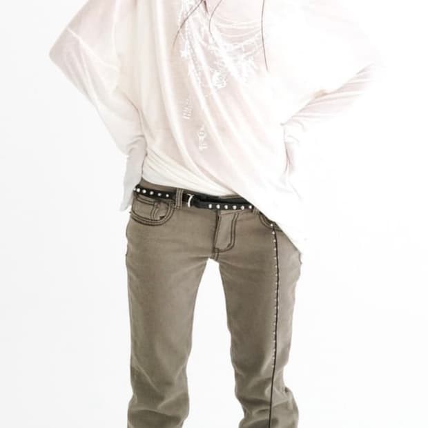 stitch low rise flare pants (khaki grey)