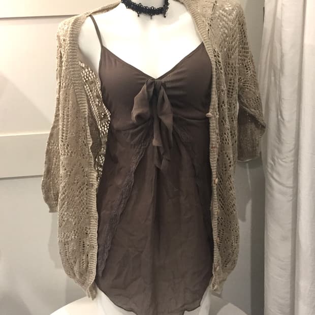 JPN Vintage 히메갸루 모리걸 브라운 쉬폰 슬리브리스