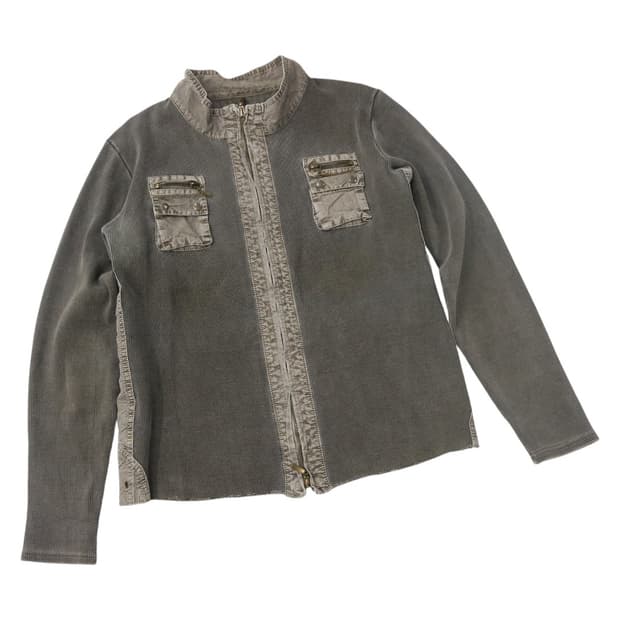 빈티지 카키 그레이 코듀로이 믹스 밀리터리 집업 자켓 (L)