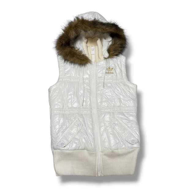 아디다스 화이트 후드 퍼 베스트 패딩조끼 
