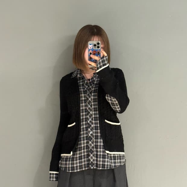 shirt layered elbow patch cardigan