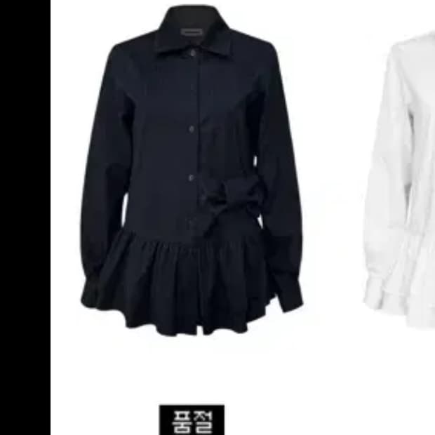 채메씨 보우 프릴 셔츠 블루블랙