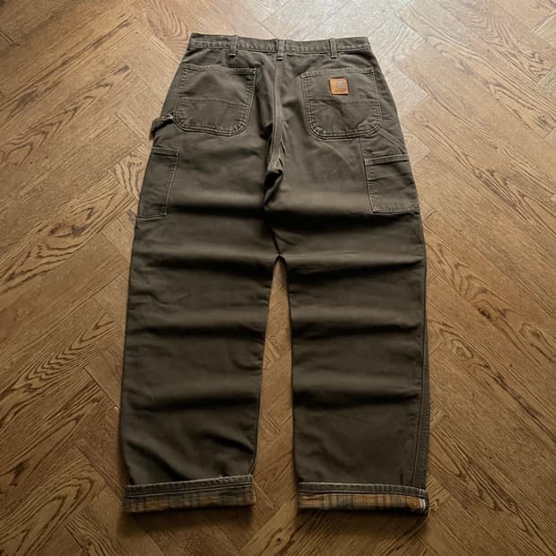 [34]칼하트 Made in USA 다크브라운 체크라이닝 카펜터 워크팬츠