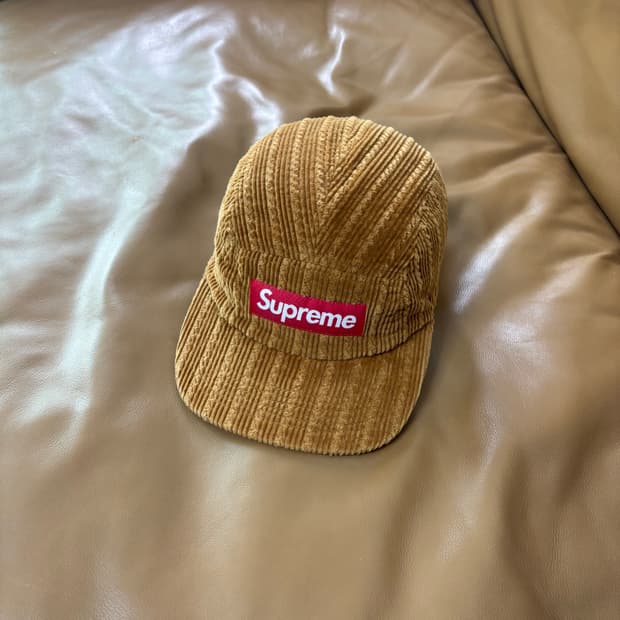 슈프림 캠프캡 모자 박스로고 코듀로이 탄 브라운