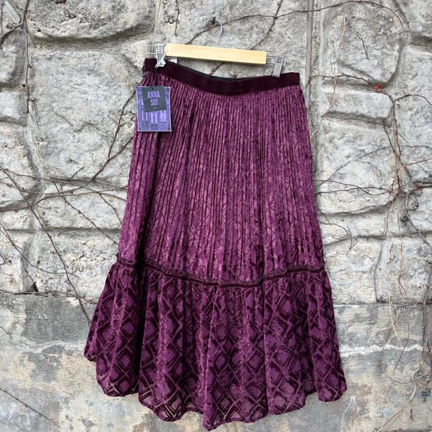 새상품 안나수이 망사 레이스 벨벳 플리츠 롱스커트 빈티지