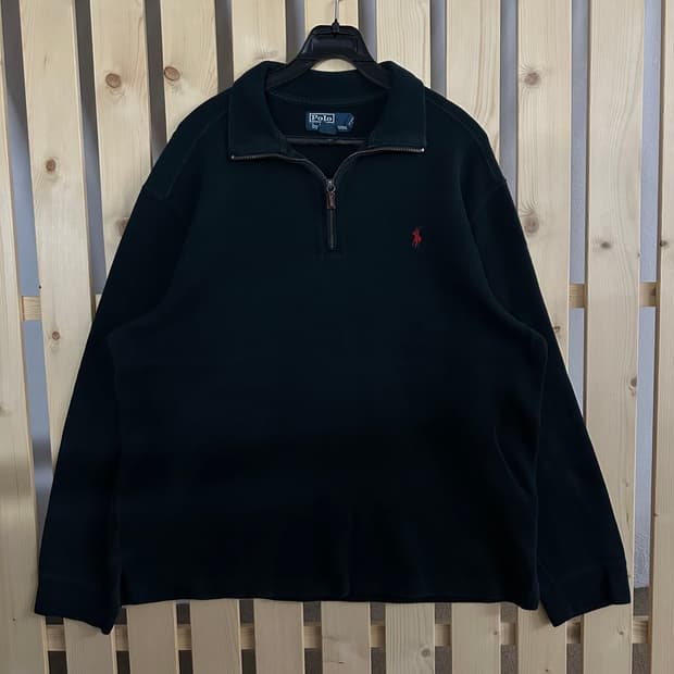 (L) 폴로 랄프로렌 블랙 반집업 니트
