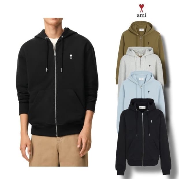 [새상품/정품] AMI 아미 드 쿠르 스몰 하트 후드집업 (블랙/XL)