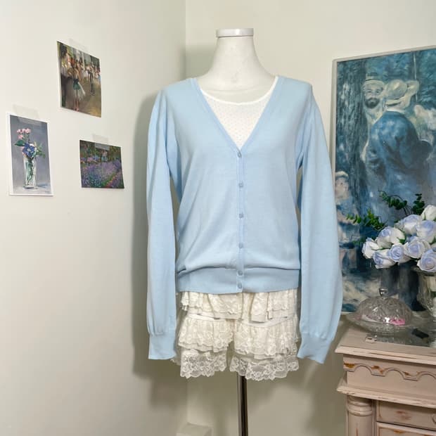 sky blue&white dot lace lovely 3pcs set 