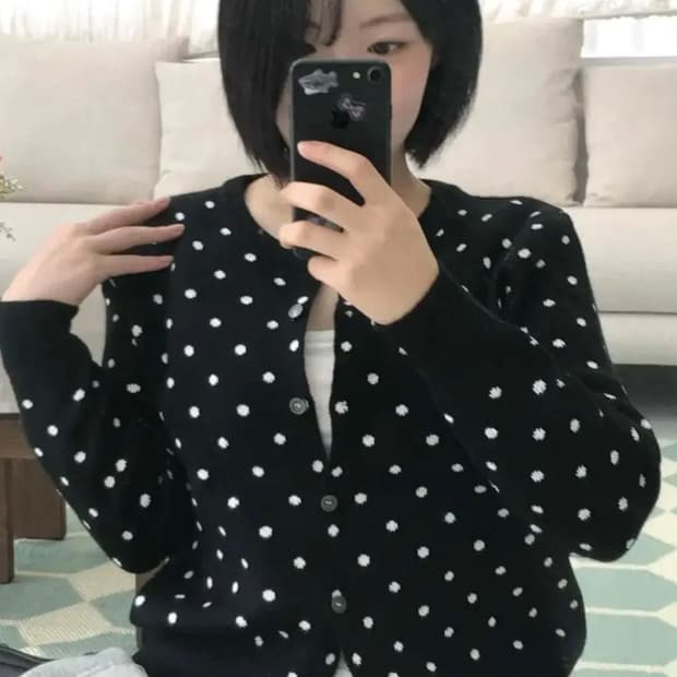 도트무늬 땡땡이 가디건 블랙 free