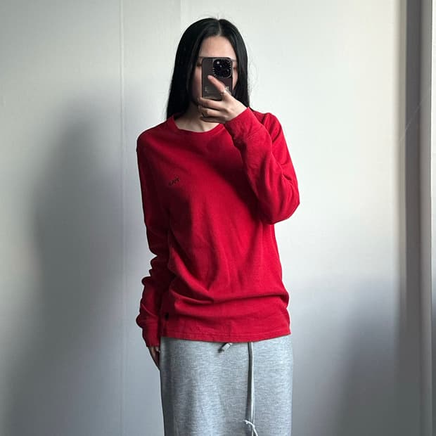 폴로 랄프로렌 자수로고 레드 와플 니트 