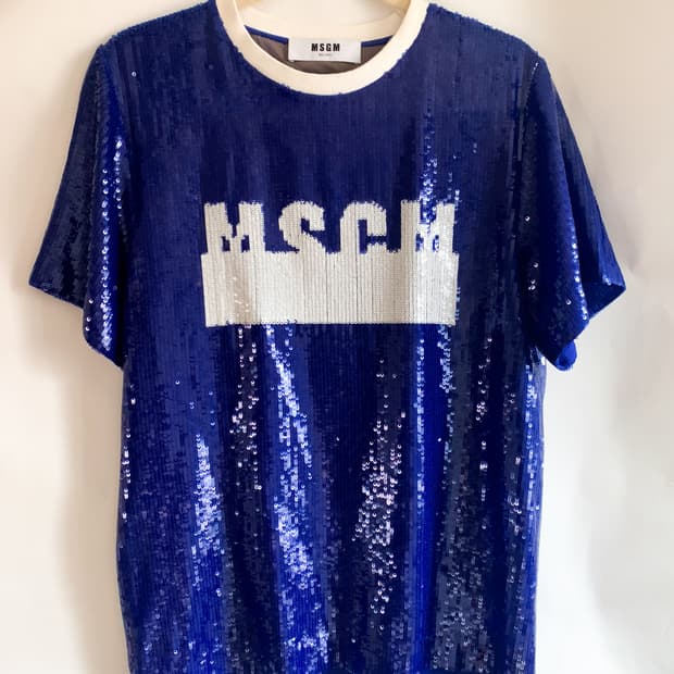 MSGM 블루 시퀸 스팽글 여성 반팔 티셔츠 S사이즈