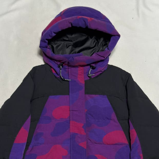 L 베이프 퍼플 카모패턴 스키 보더 다운 패딩