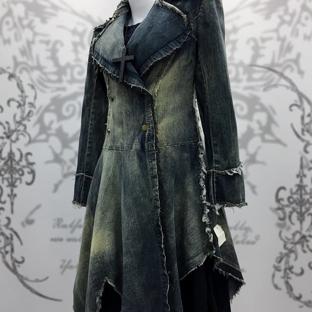 Grunge denim maxi coat