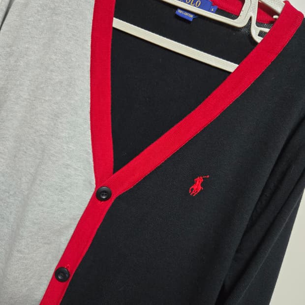 폴로 랄프로렌 정품 코튼 배색 가디건