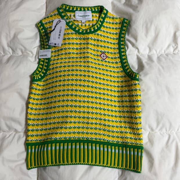 (M) 카사블랑카 지그재그 니트 조끼 베스트 그린