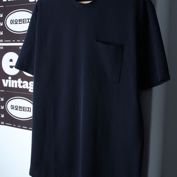 (XL) 프로젝트엠 반팔 티셔츠 포켓 와플 네이비 무지-H34748