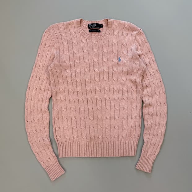 폴로 랄프로렌 루즈핏 실크 캐시미어 핑크 케이블 니트