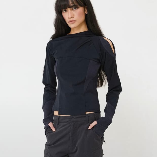 FRONT TUCK RIB PANEL TOP CHARCOAL