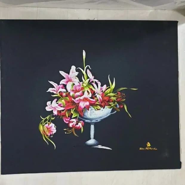 ​[명품 수공예] 베트남 명품 XQ 핸드메이드 자수 액자/원단 (화병과 