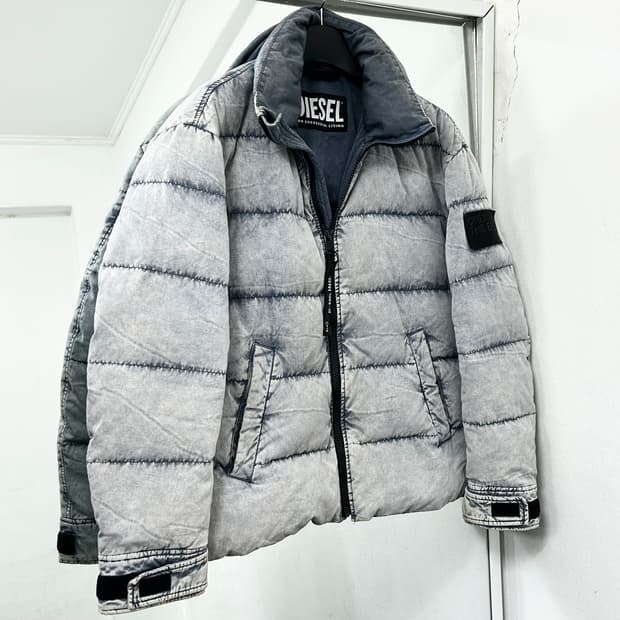디젤 구스다운 워시드 데님 푸퍼 패딩