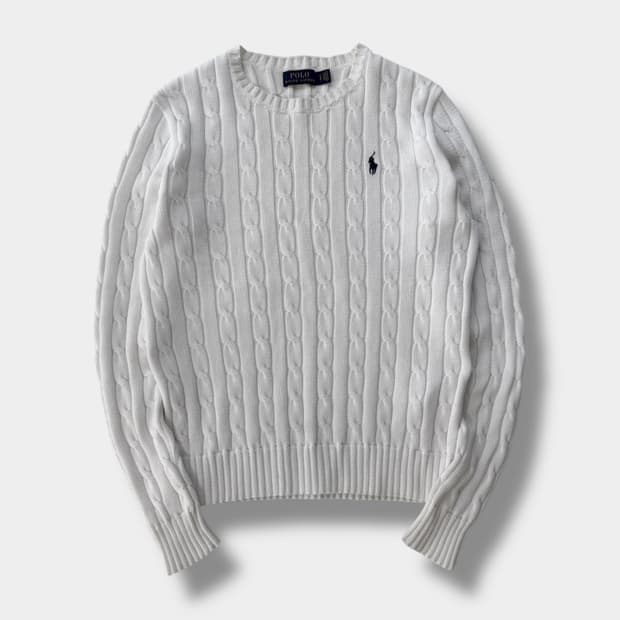 폴로 랄프로렌 신형 화이트 코튼 케이블 니트