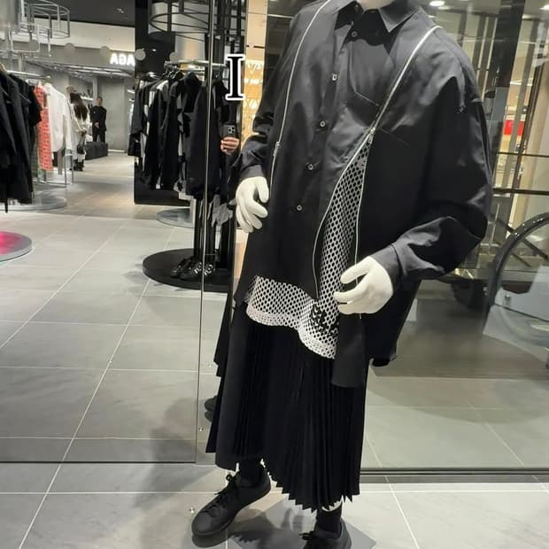 24aw 꼼데가르송 블랙 사이드 zip 셔츠 l