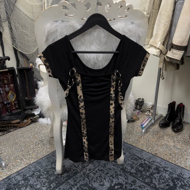 Dia 00s leopard strap shirring top