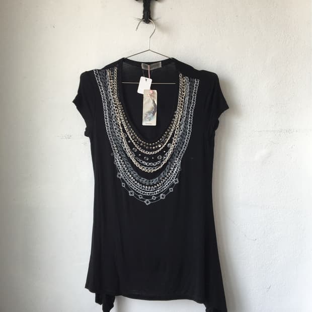 Necklace layered printing unbalanced t s