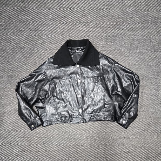 에고이스트 24ss EGOIST 니트 카라 포인트 페이크 레더 자켓