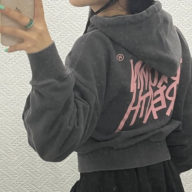 브라운브레스 Y2K 그레이핑크 크롭 후드티 F C06810