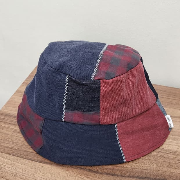 (no.3) 리버시블 패치워크 버킷햇 Navy&Burgundy Mix