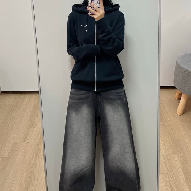 나이키 스우시 자수로고 블랙 후드집업