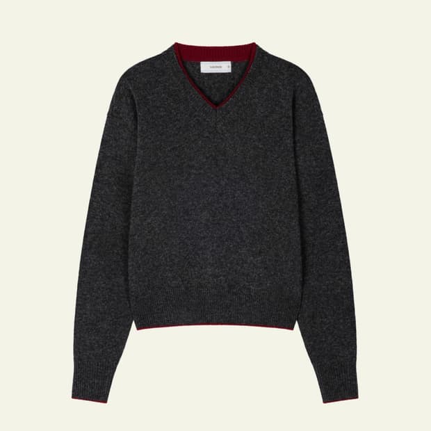 웨이비니스 드리프트 레이어드 브이넥 니트 차콜레드3