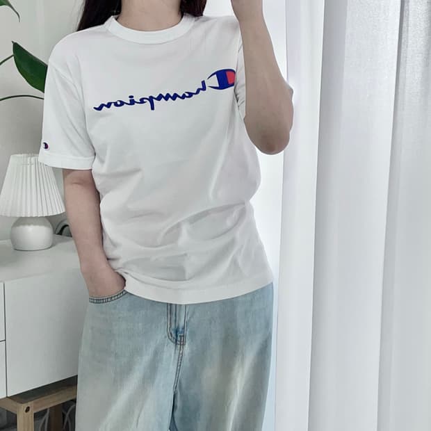 [정품] 챔피온 화이트 라운드 반팔티 [ M ]