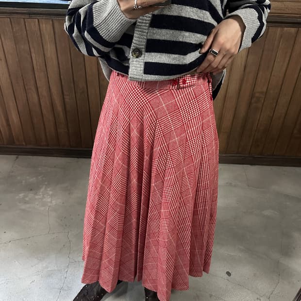 BEAMS BOY vintage check pleated skirt
