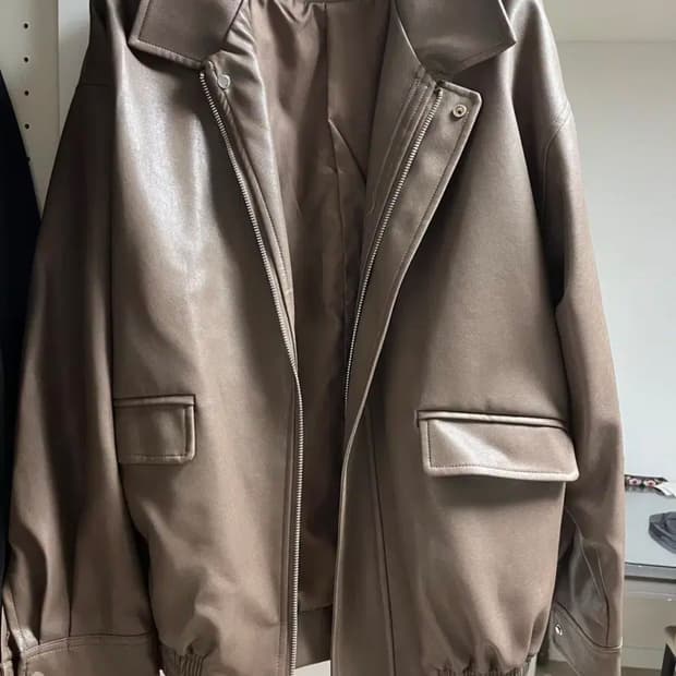 브라운 레더 블루종 자켓