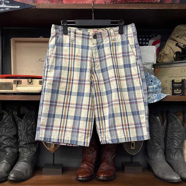 00s 리바이스 코튼트윌 파스텔 마드라스 체크 하프팬츠  N1115  