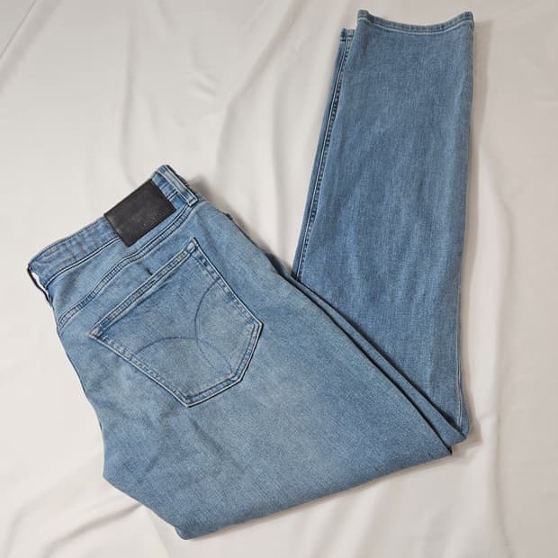 캘빈클라인 가죽패치 데님팬츠 청바지 진 스트레이트 테이퍼 32x34