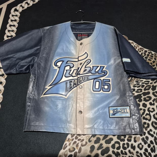 (희귀)90's 후부 FUBU 올드스쿨 레더 베이스볼 져지 L