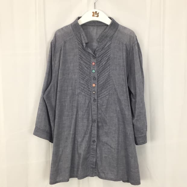 JPN Denim Pintuck Button Detail Shirt
