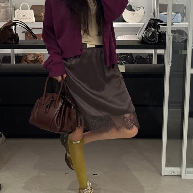 마르디메르크디 새틴 브라운 레이스 스커트 새상품