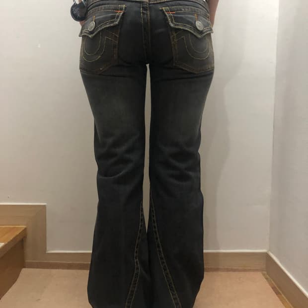 빈티지 트루릴리젼 블랙 데님 워싱 팬츠