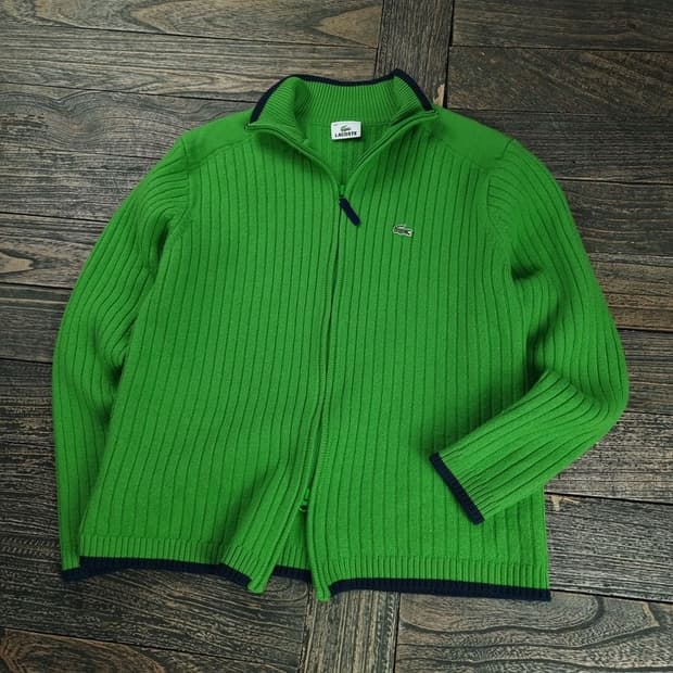 [라코스테] 로고 패치 슬림핏 니트 집업 가디건 M18780