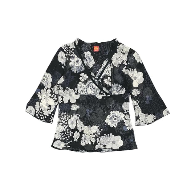 Japanese vtg 오리엔탈 무드 플라워 시스루 탑